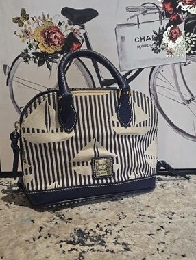 Dooney & Bourke Navy and Cream Striped Dome Satchel